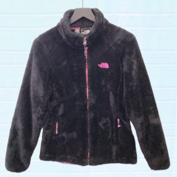 THE NORTH FACE Fleece Teddy Jacket Black w Pink Accents Girls Size XL - Picture 1 of 8